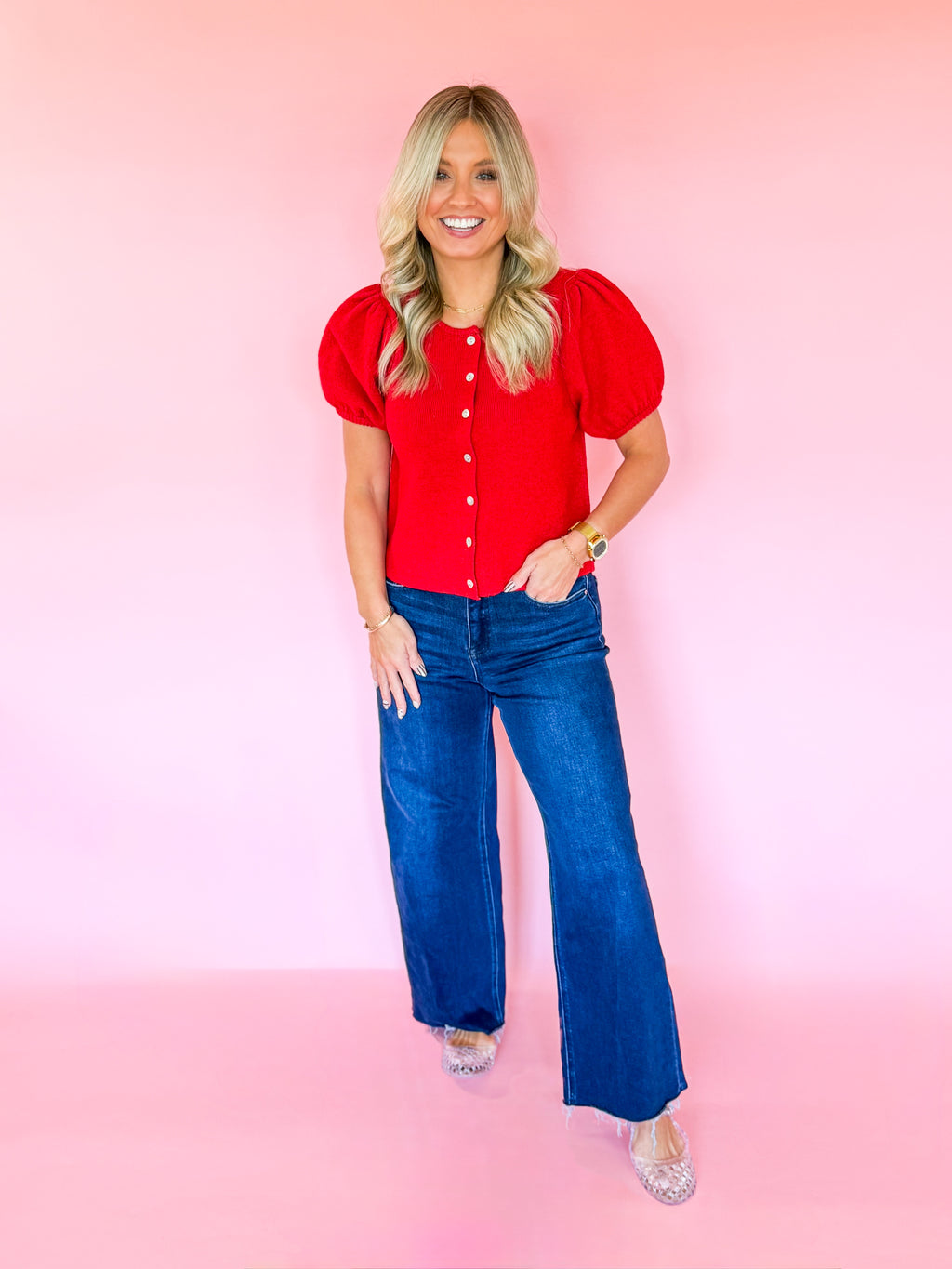 Red Cozy Charm Puff Sleeve Sweater