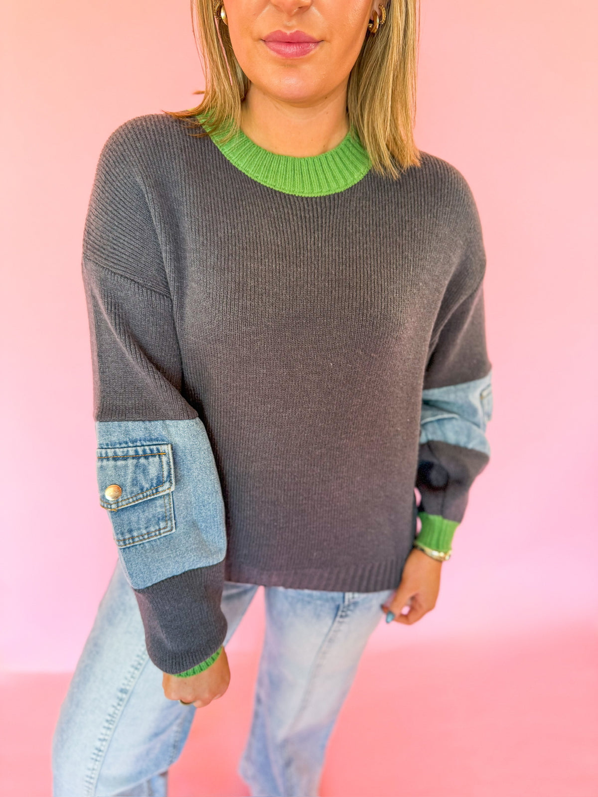 Denim Accent Sweater