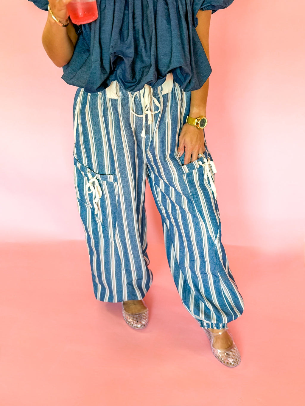 Signature Stripe Slouch Pant in Navy