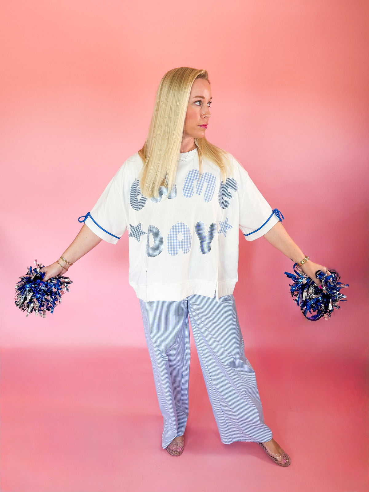 Mixed Match Check & Stripe Game Day Sweatshirt