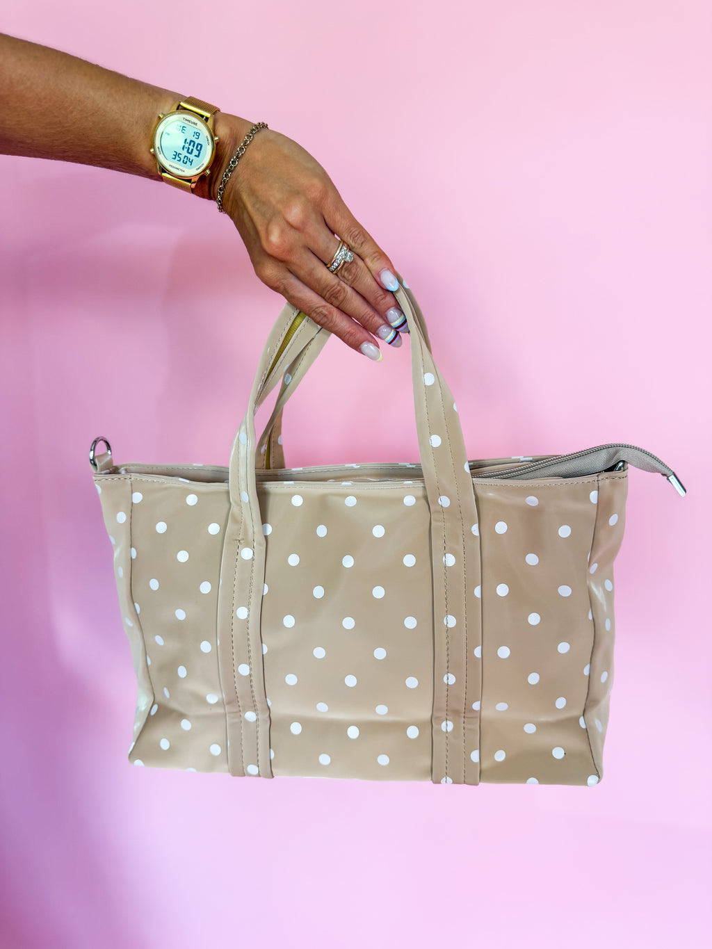 Tan Polka Dot Tote Bag