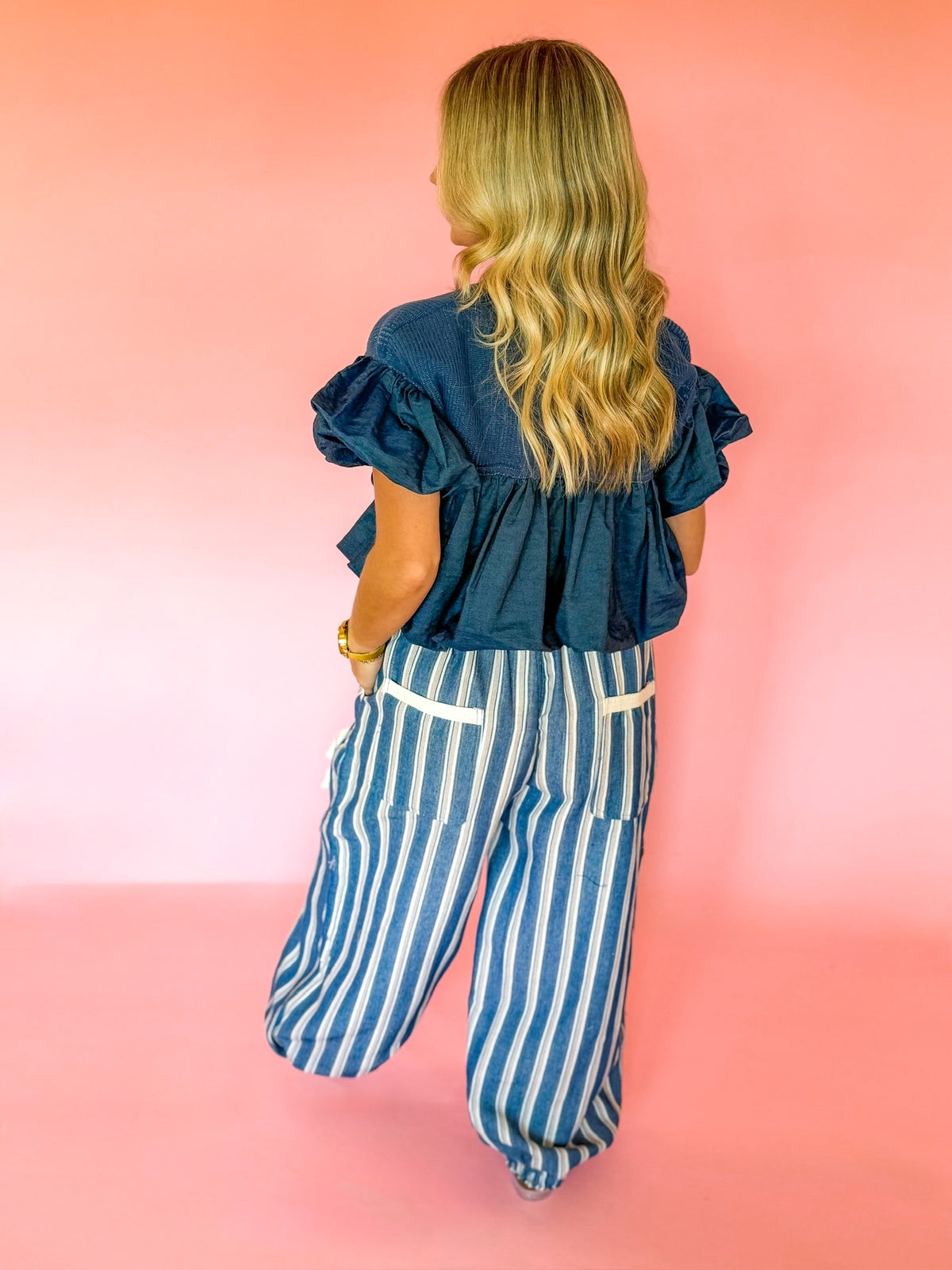 Signature Stripe Slouch Pant in Navy
