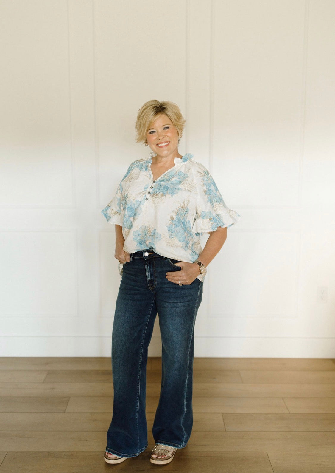 Blue & Gold Bloom Blouse