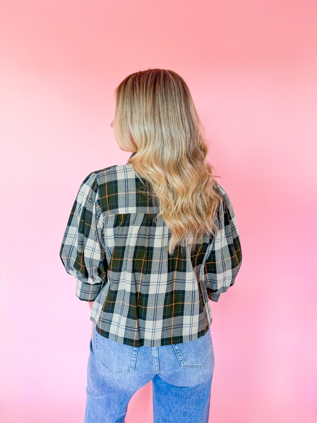 Evergreen & Camel Plaid Top