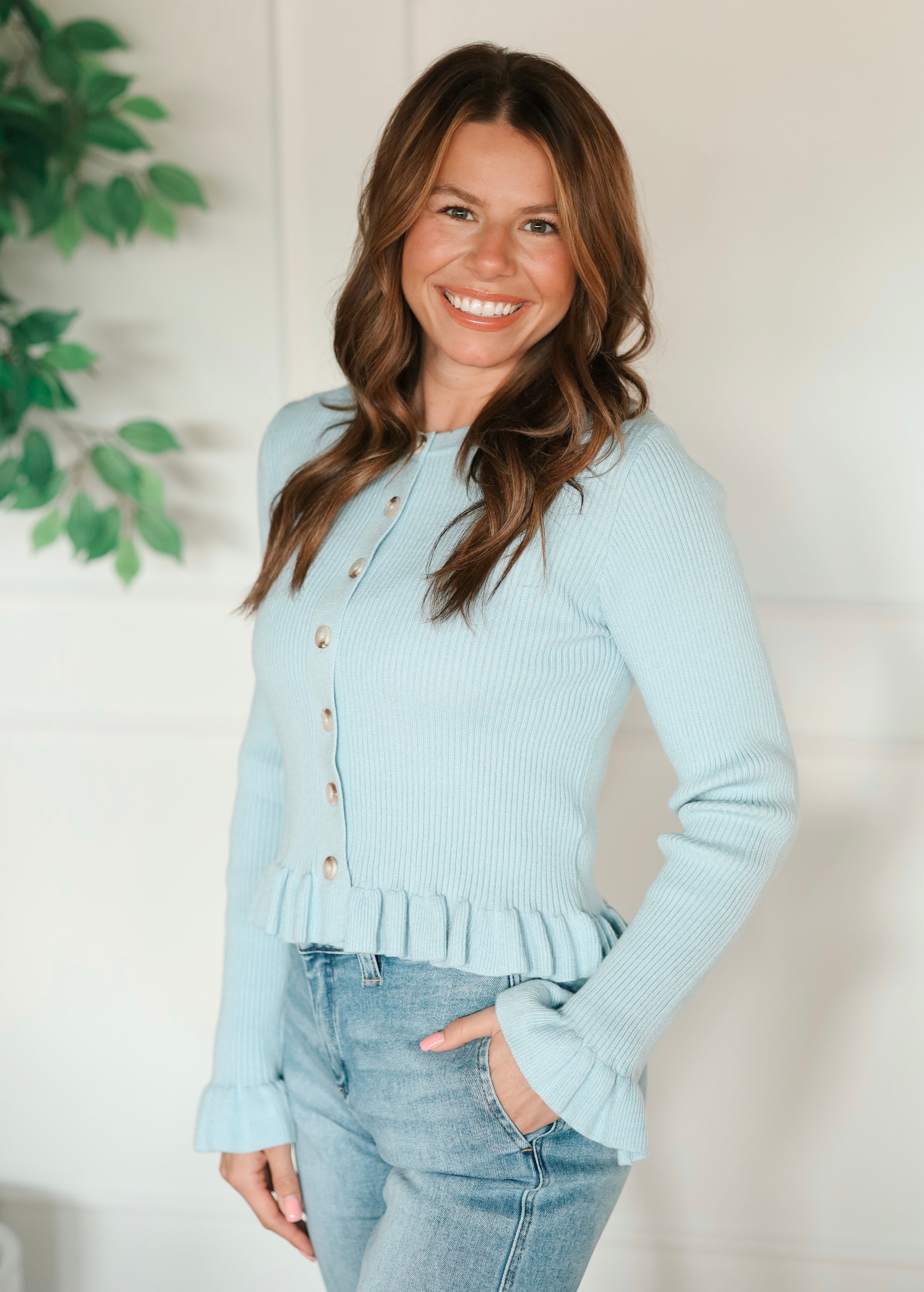Serene Sky Ruffle Cardigan