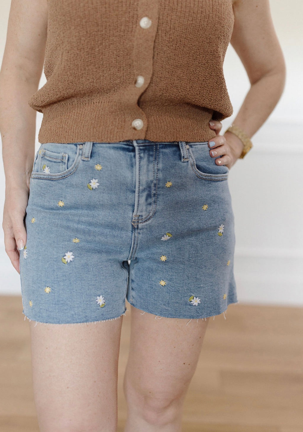Flower Market Denim Shorts