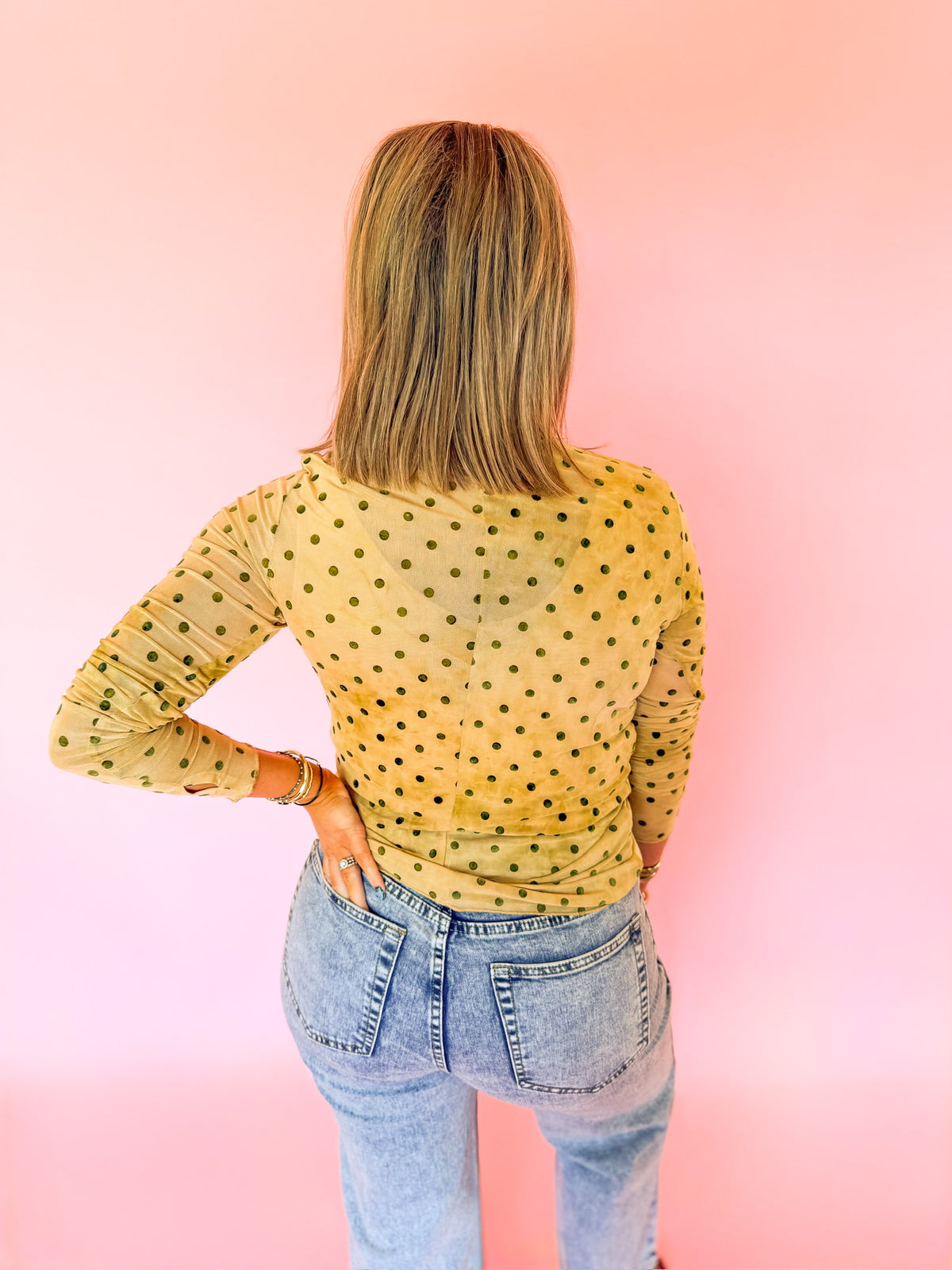 Olive & Sand Polka Dot Top
