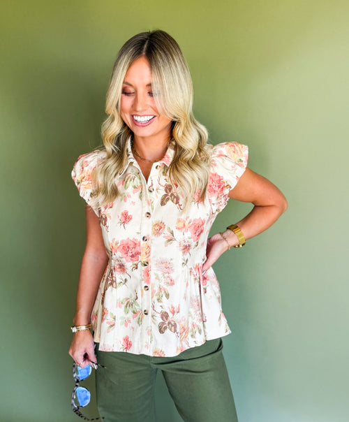 Autumn Bloom Button Top