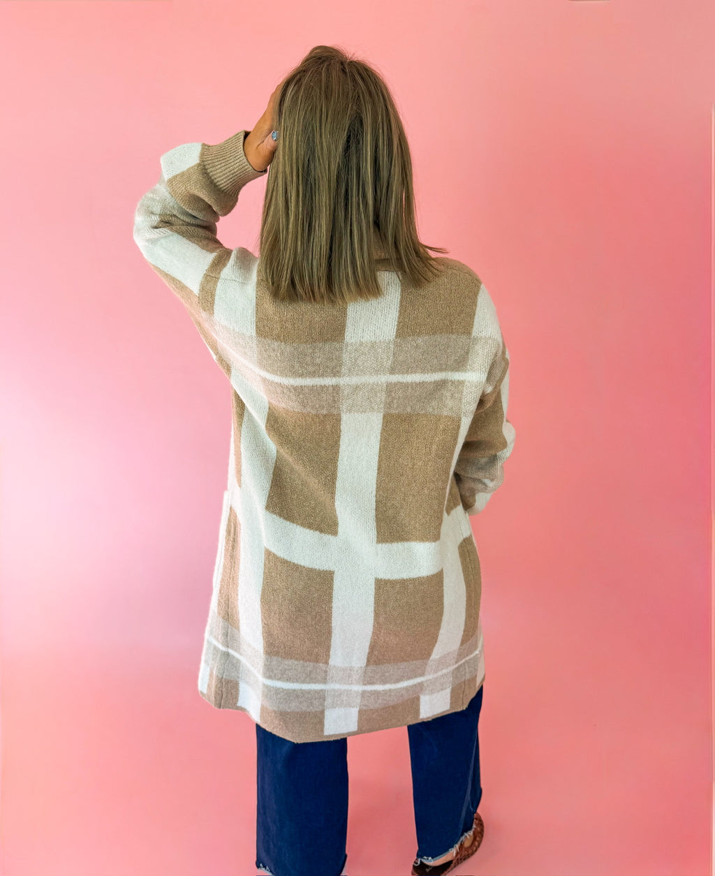 Beige Multi Mosaic Oversized Cardigan