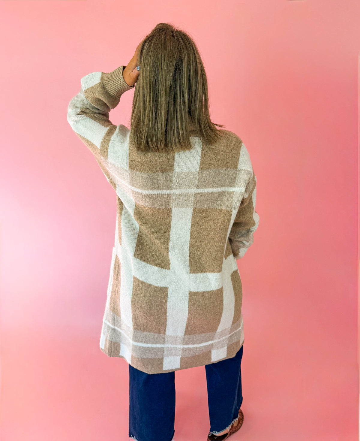 Beige Multi Mosaic Oversized Cardigan