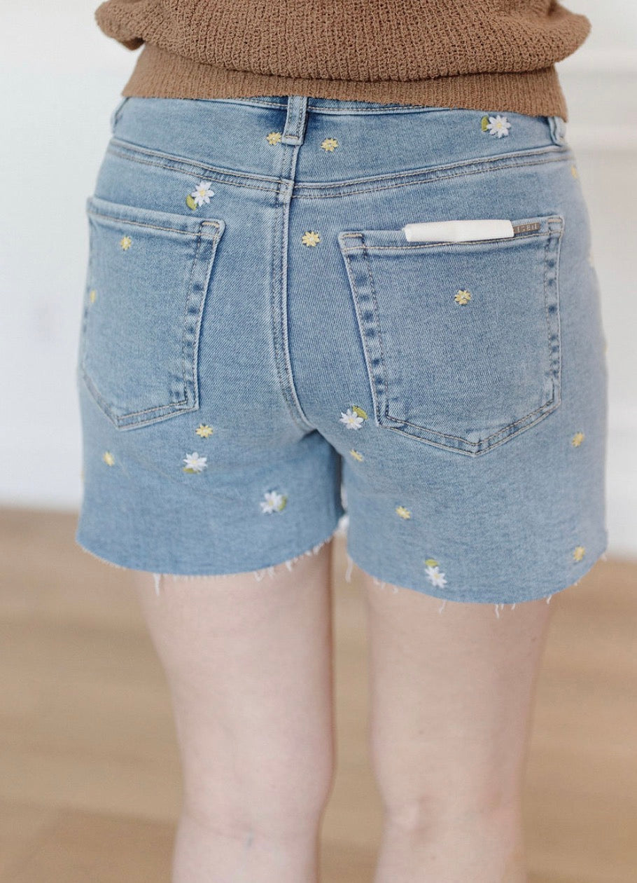 Flower Market Denim Shorts