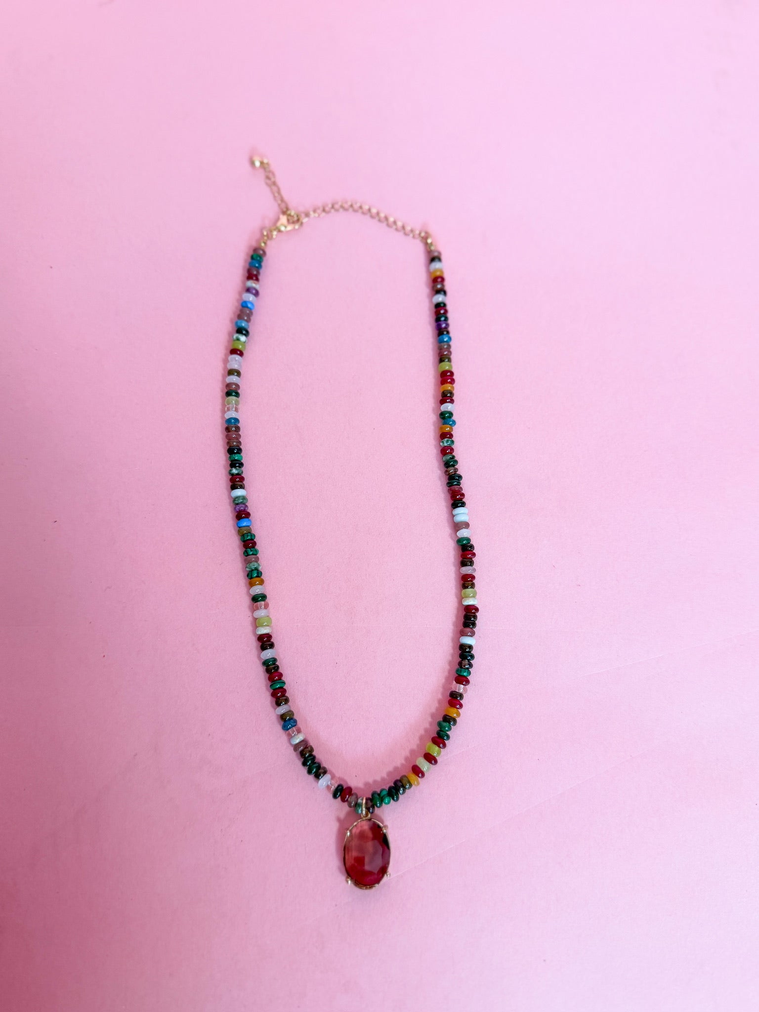 Green Stone Disc Pendant Necklace
