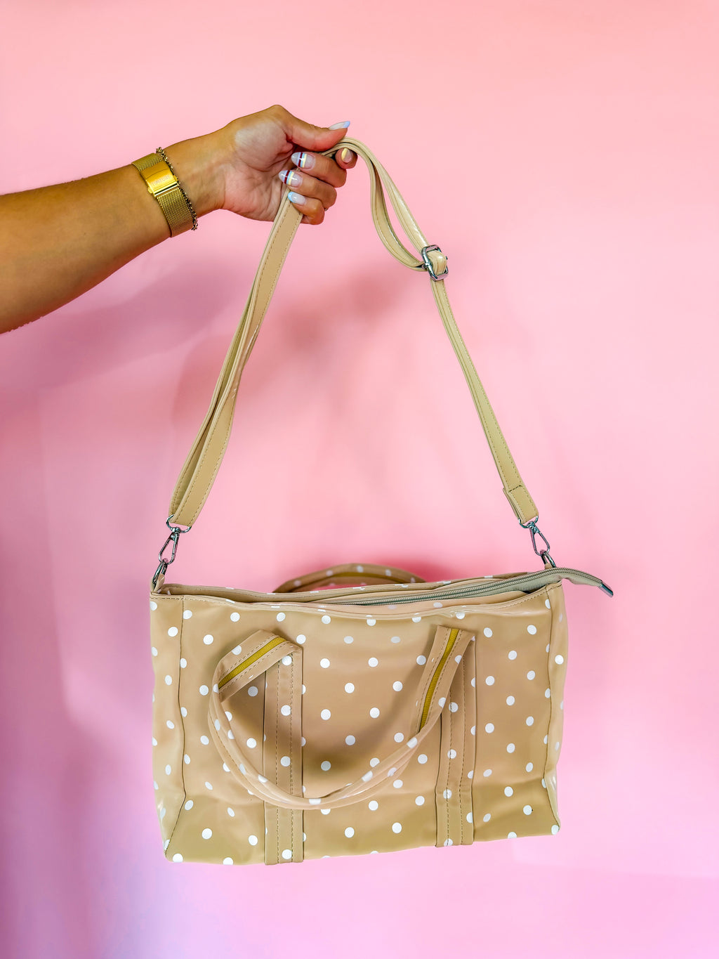 Tan Polka Dot Tote Bag