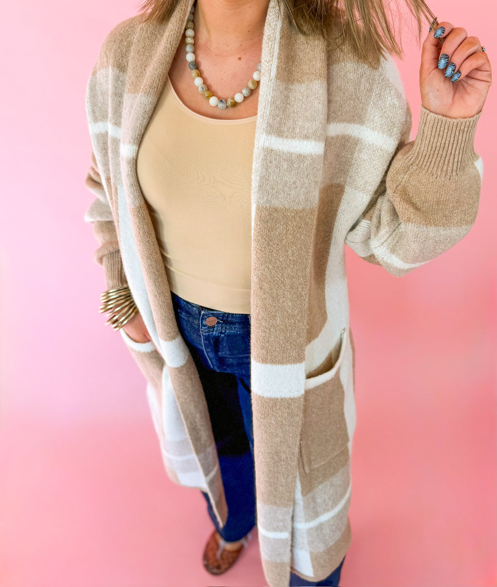 Beige Multi Mosaic Oversized Cardigan