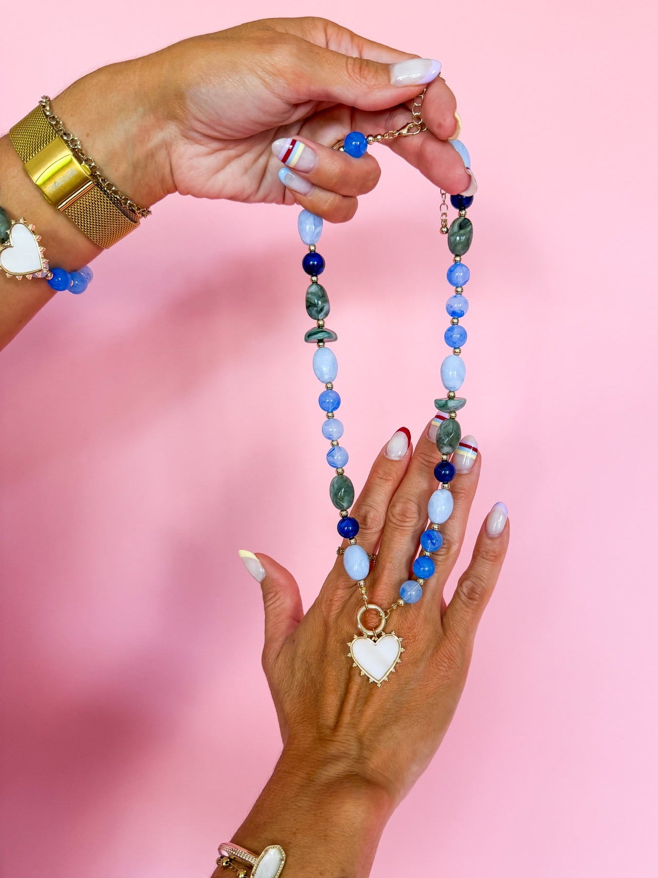 Blue Beaded Heart Necklace