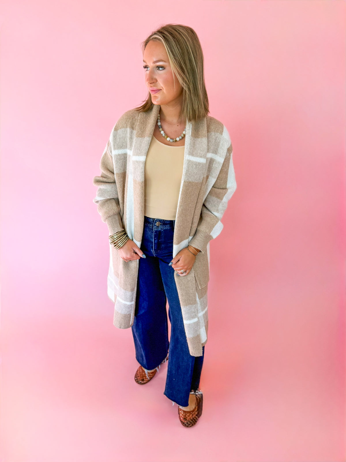 Beige Multi Mosaic Oversized Cardigan
