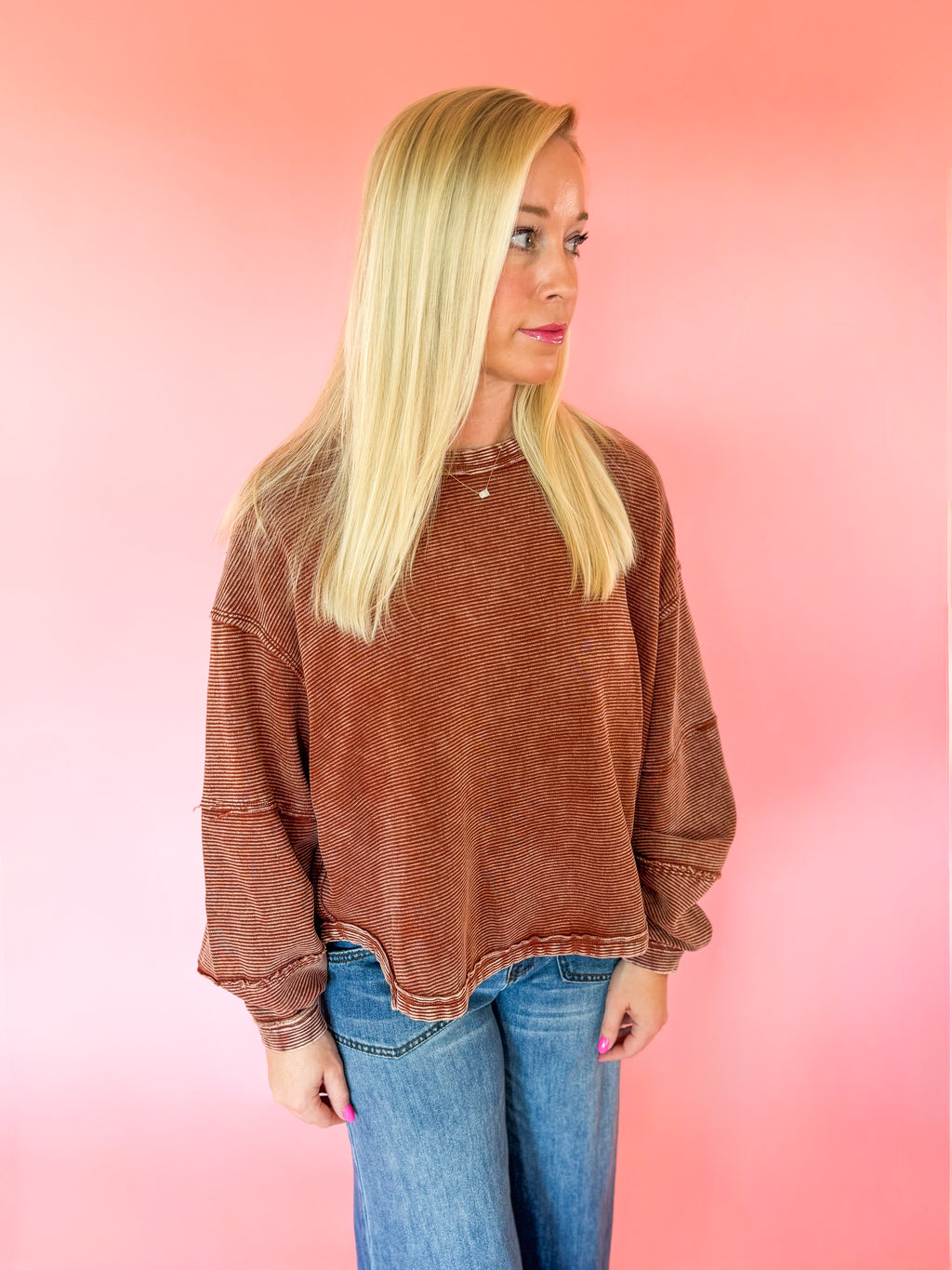 Double Ribbed Pullover in Rust