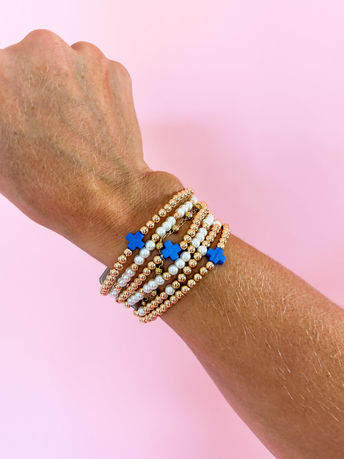Blue Beaded Cross Bracelets