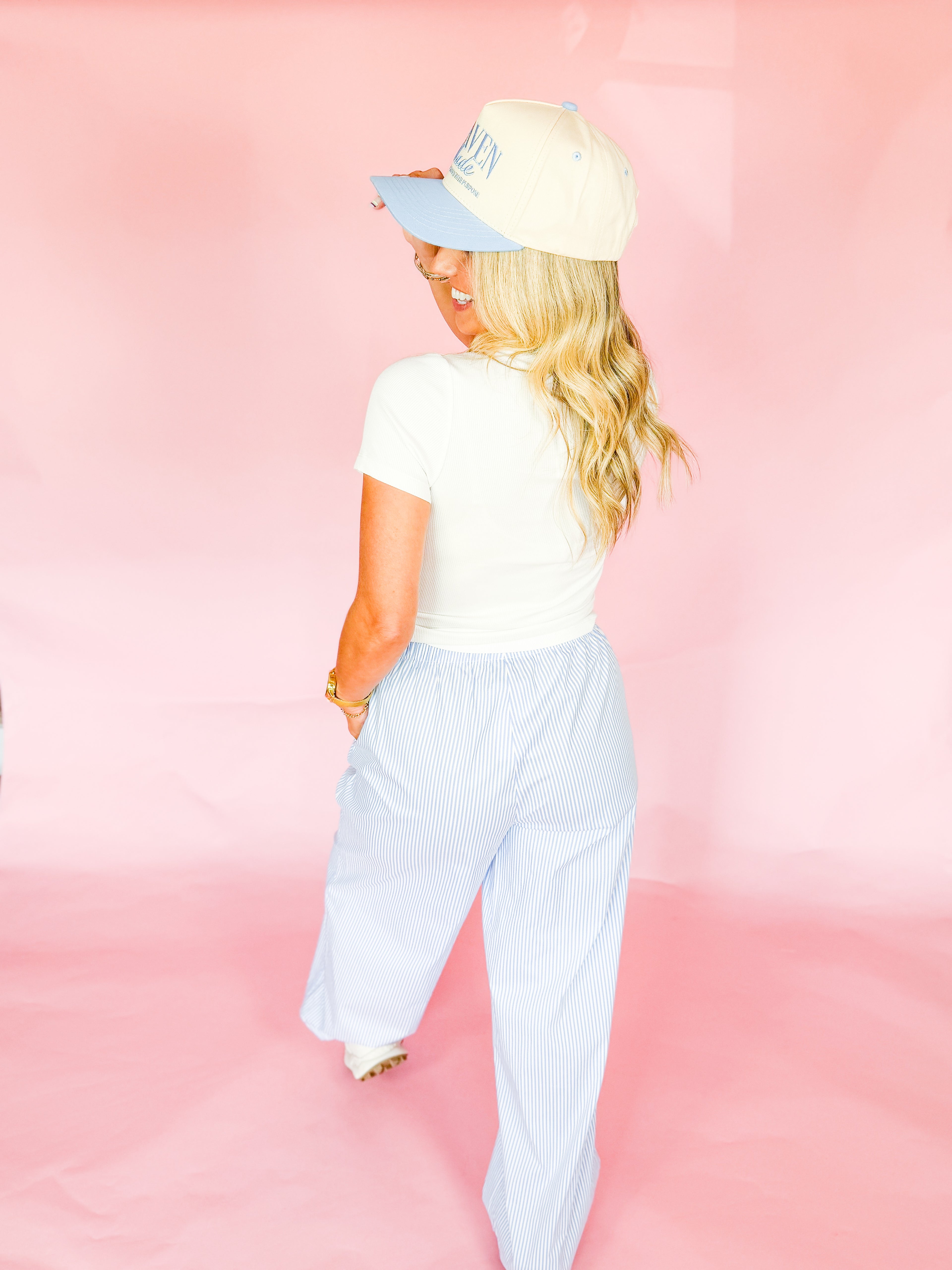 The Breeze Stripe Pants in Light Blue