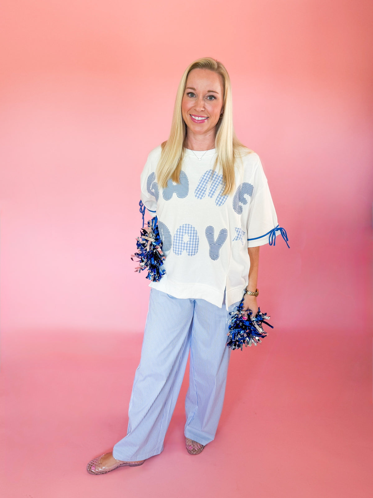 The Breeze Stripe Pants in Light Blue