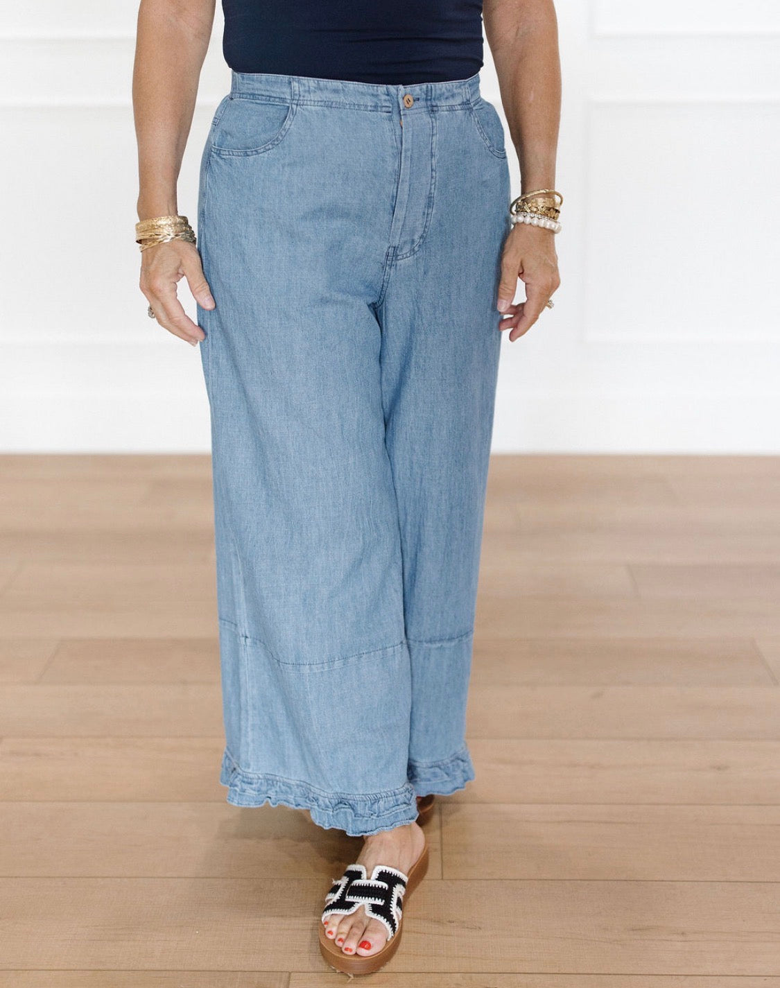 Soft Sail Chambray Ruffle Pant