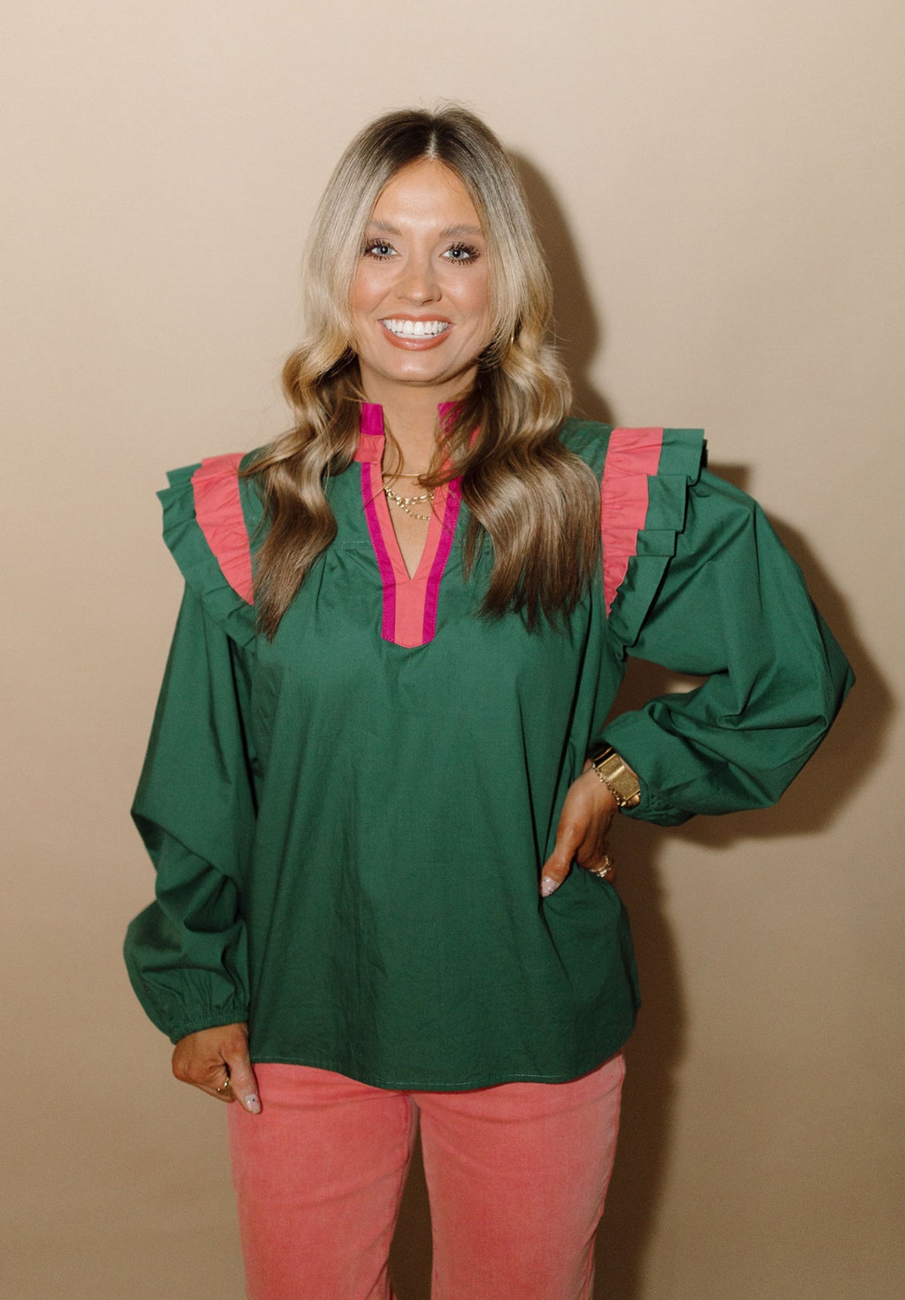 Pop of Color Ruffle Blouse