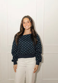 Dotted Drama Off-the-Shoulder Crewneck