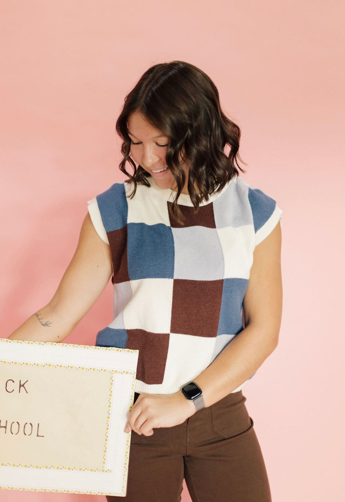 Autumn Check Sweater Top