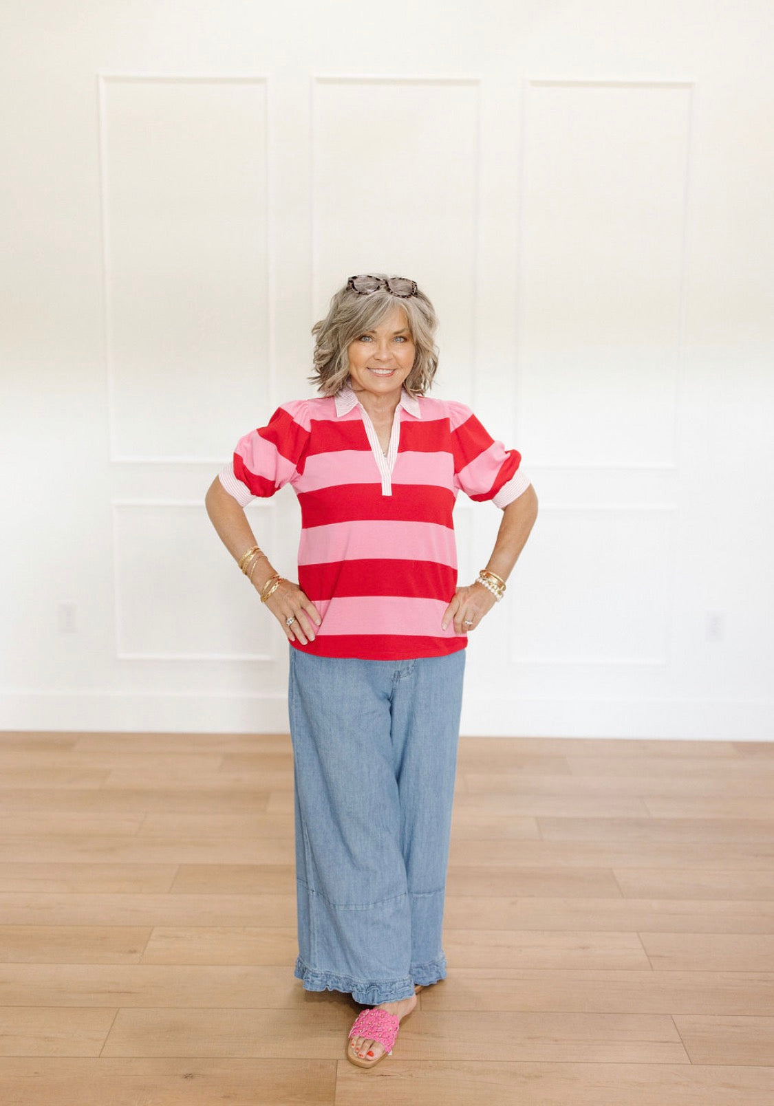 Pinstripe Puff Blouse
