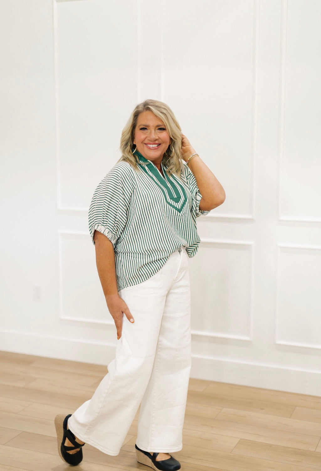 Green Timeless Striped Blouse
