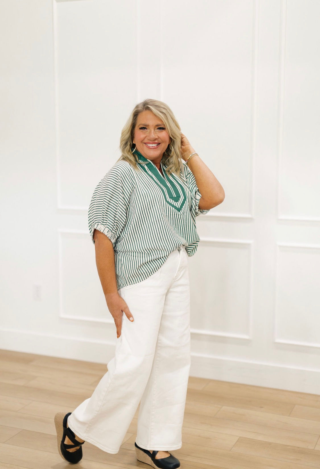 Green Timeless Striped Blouse
