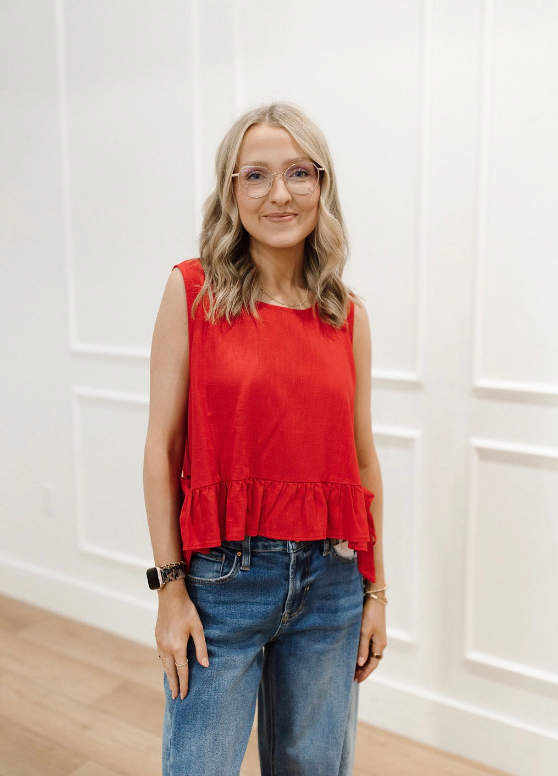 Ruffle Me Red Tank