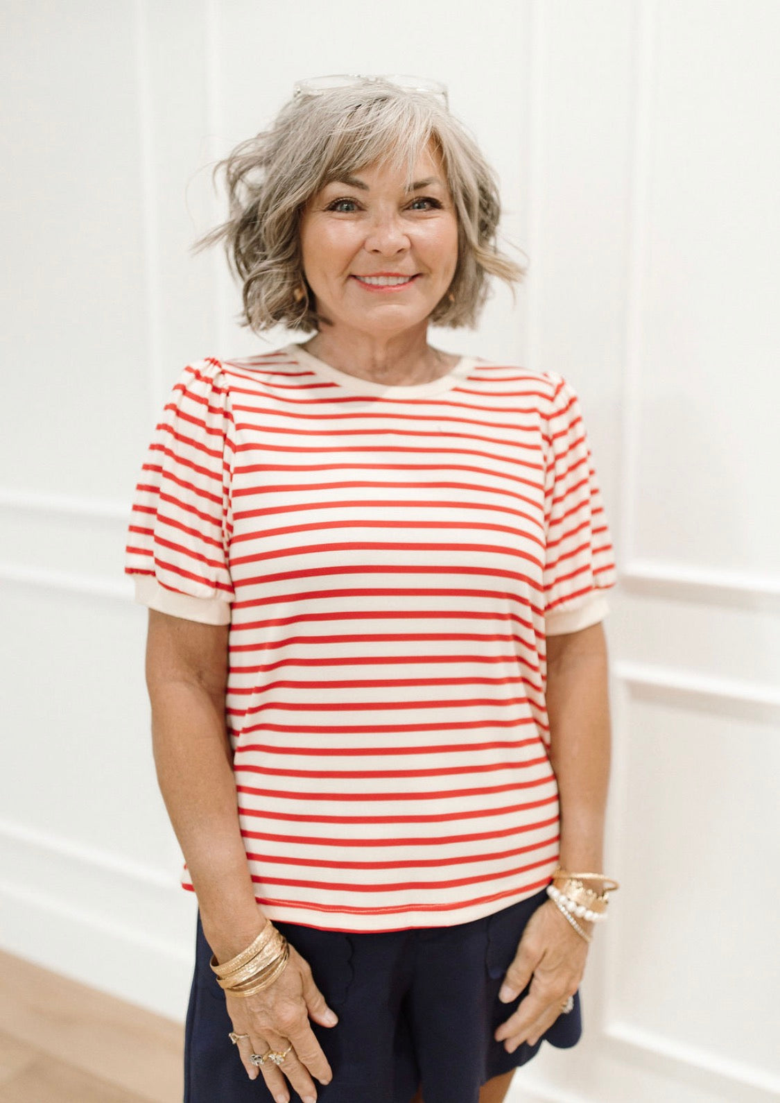 Scarlet Stripe Puff Top