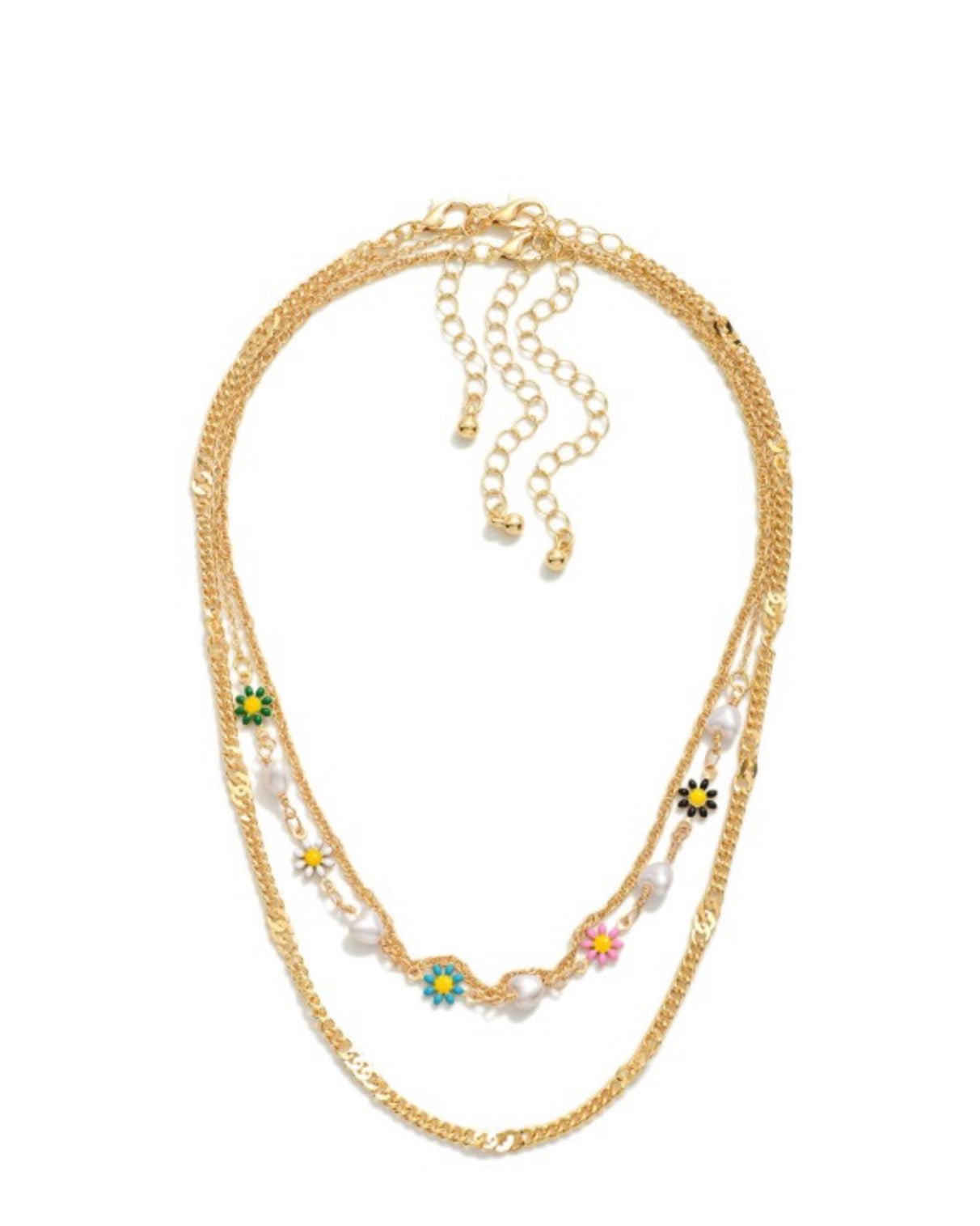 Flower and Pearl Layered Necklace