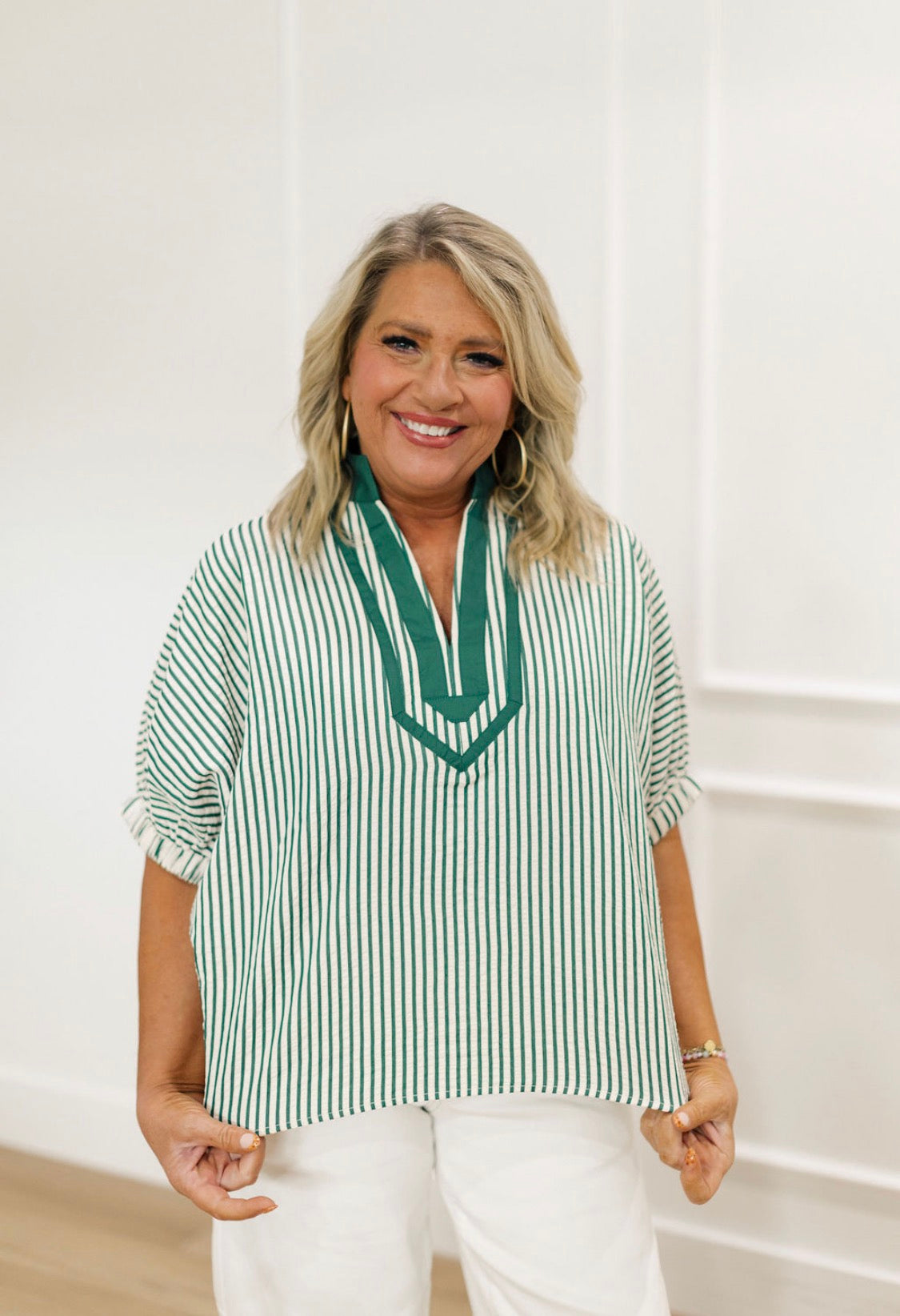 Green Timeless Striped Blouse