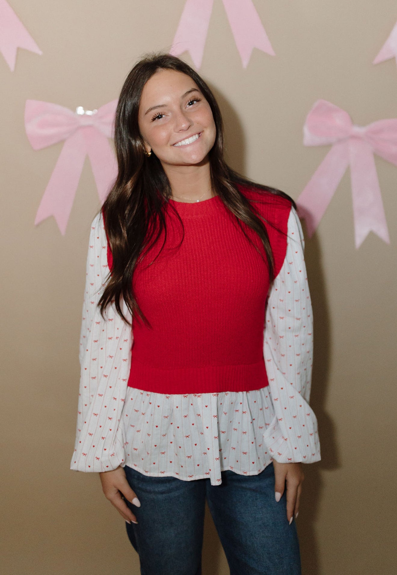 Sweetheart Knit Blouse with Underlay