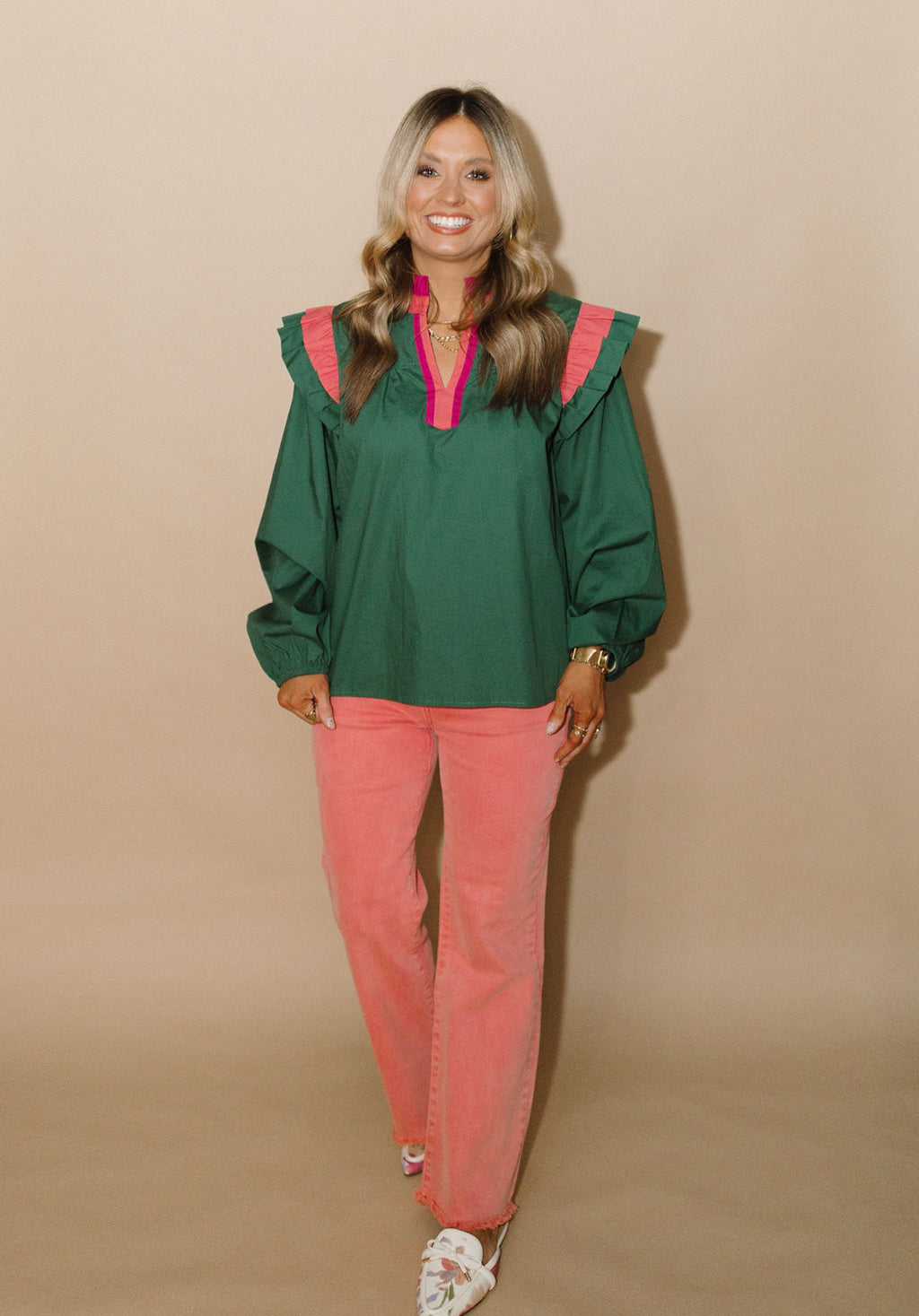 Pop of Color Ruffle Blouse