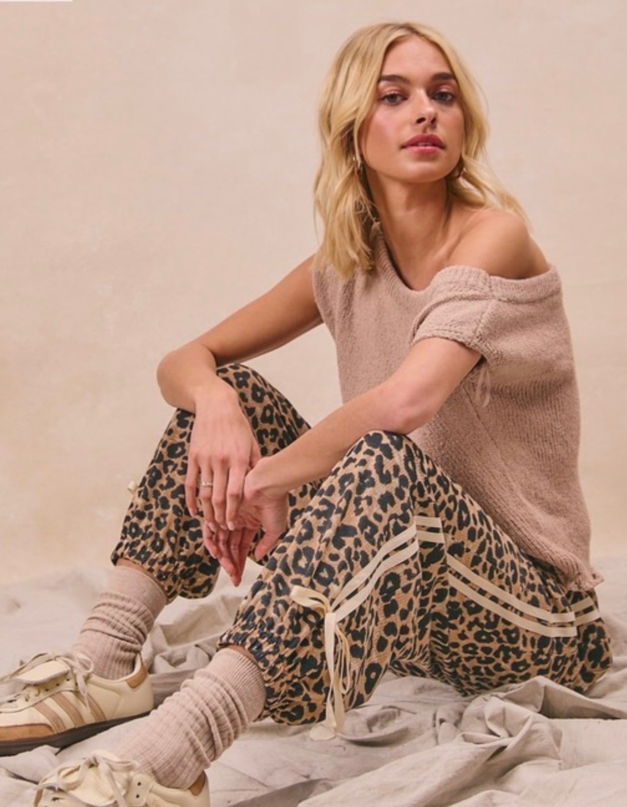 Leopard Print Waffle Jogger Pant