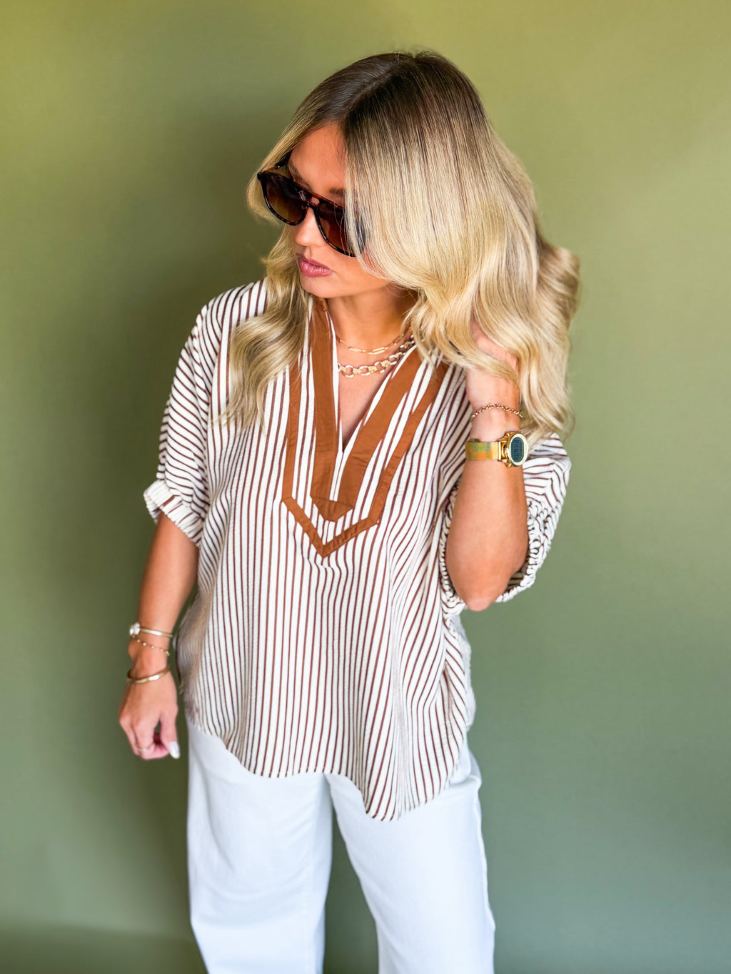 Camel Timeless Striped Blouse