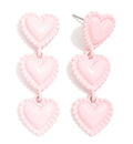 Linked Puffy Heart Post Drop Earrings