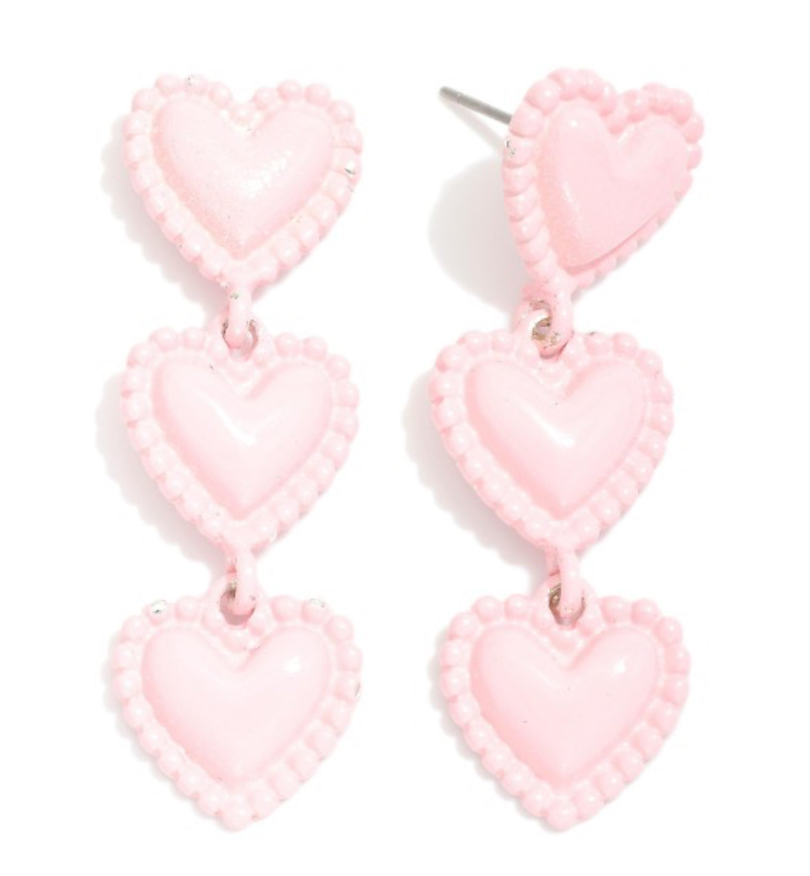 Linked Puffy Heart Post Drop Earrings