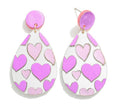 Reflective Metallic Heart Print Teardrop Drop Earrings