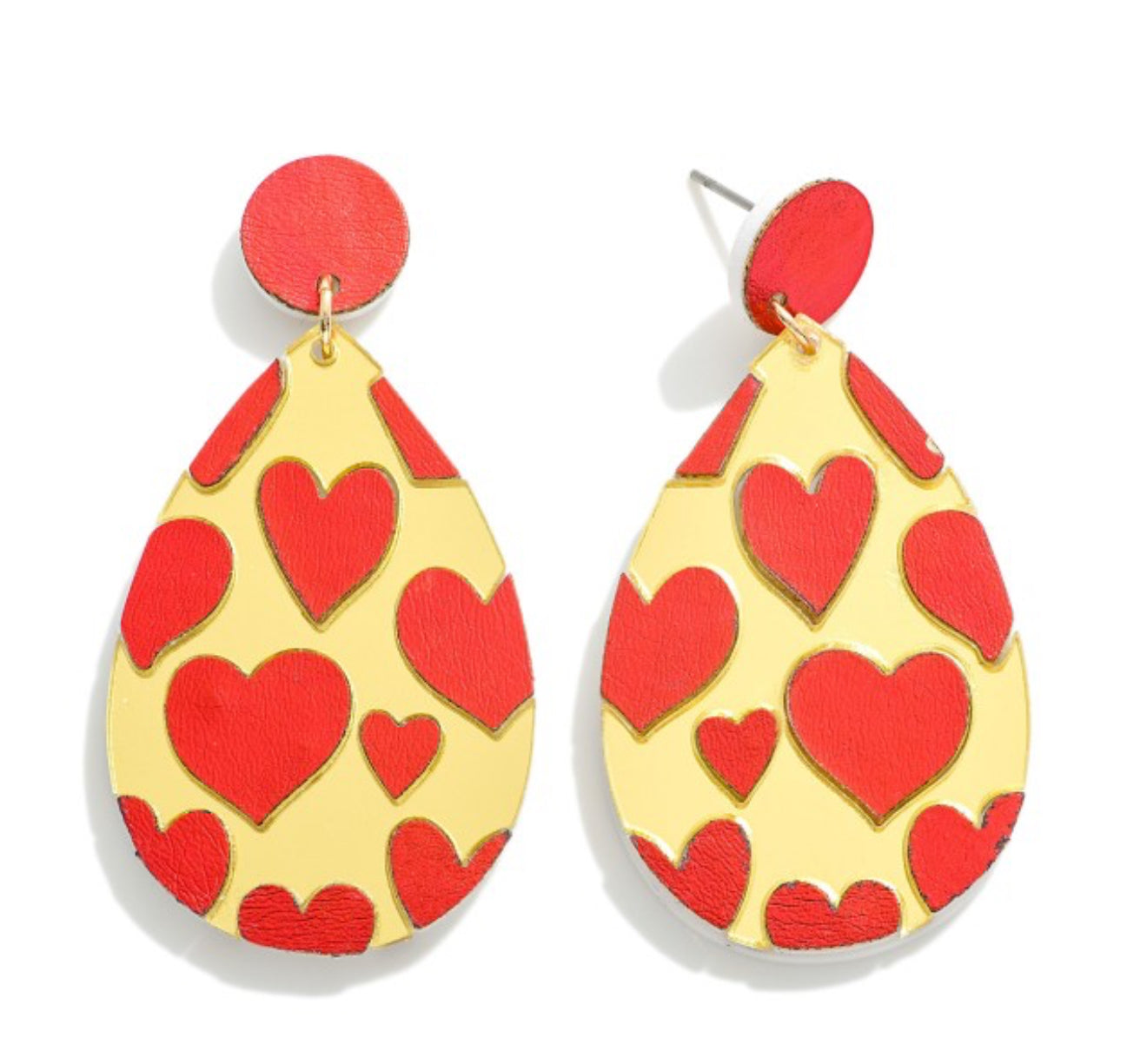 Reflective Metallic Heart Print Teardrop Drop Earrings