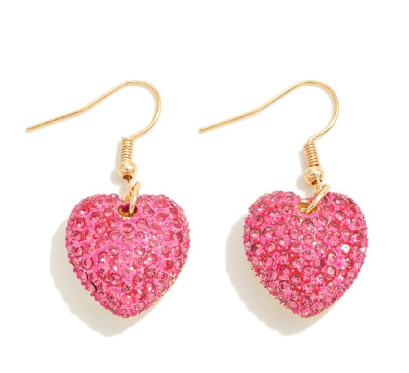 Rhinestone Pave Puffy Heart Drop Earrings