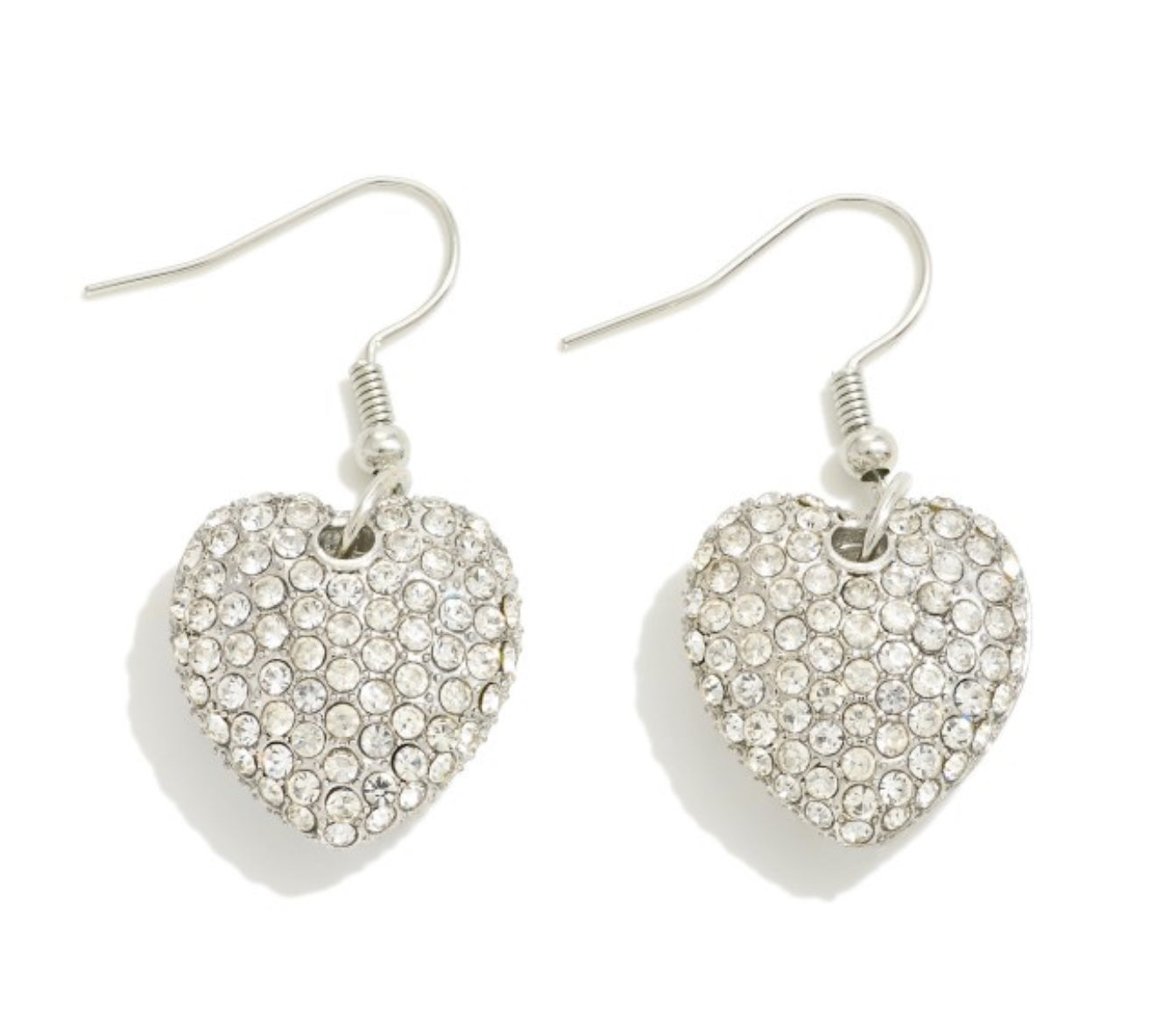Rhinestone Pave Puffy Heart Drop Earrings