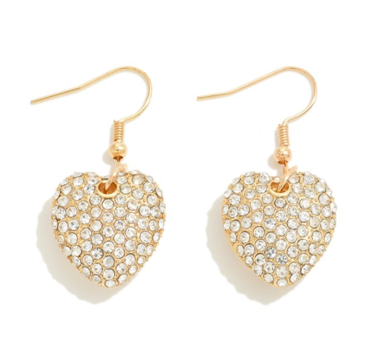 Rhinestone Pave Puffy Heart Drop Earrings