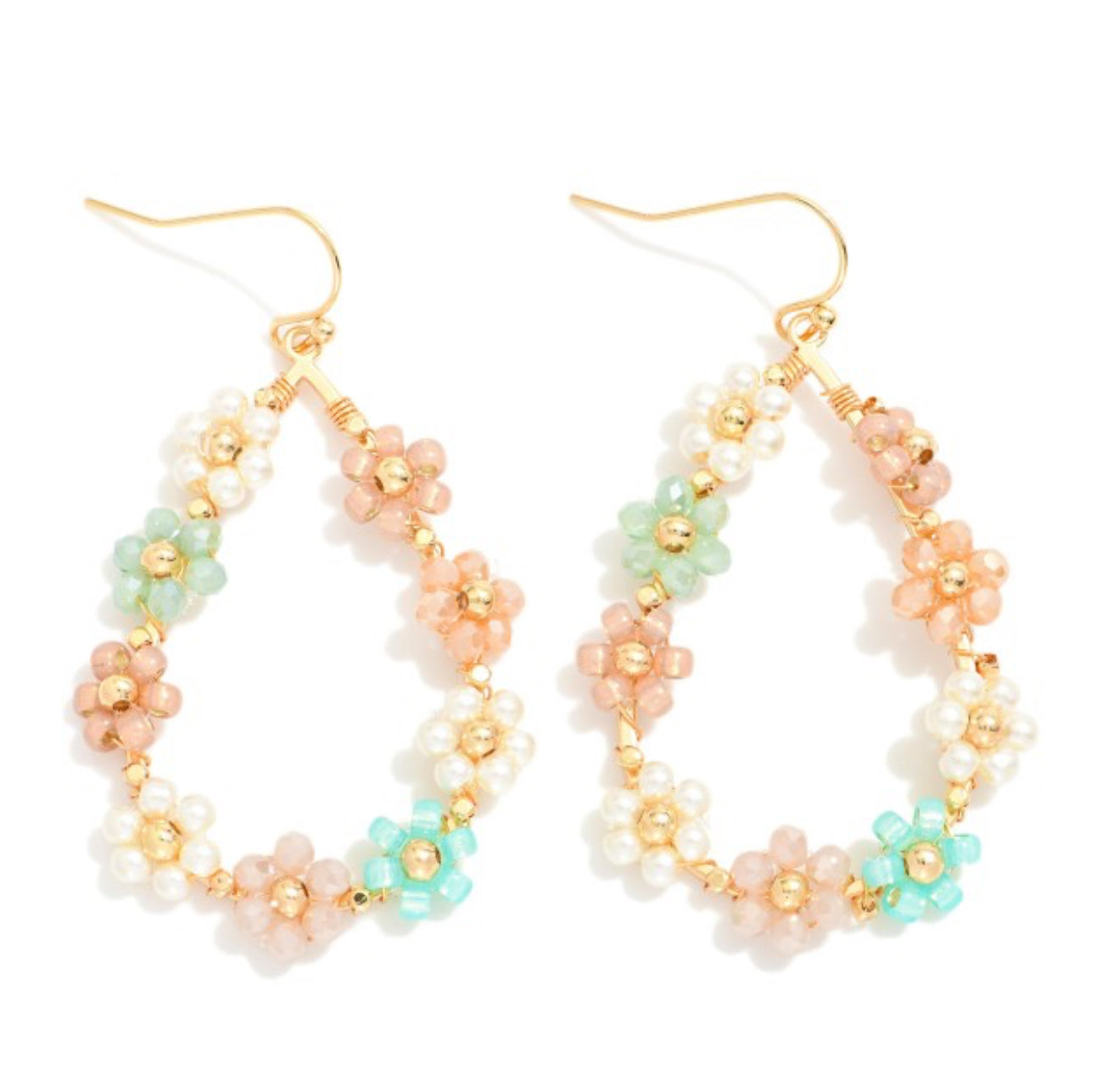 Flower Beaded Teardrop Earrings