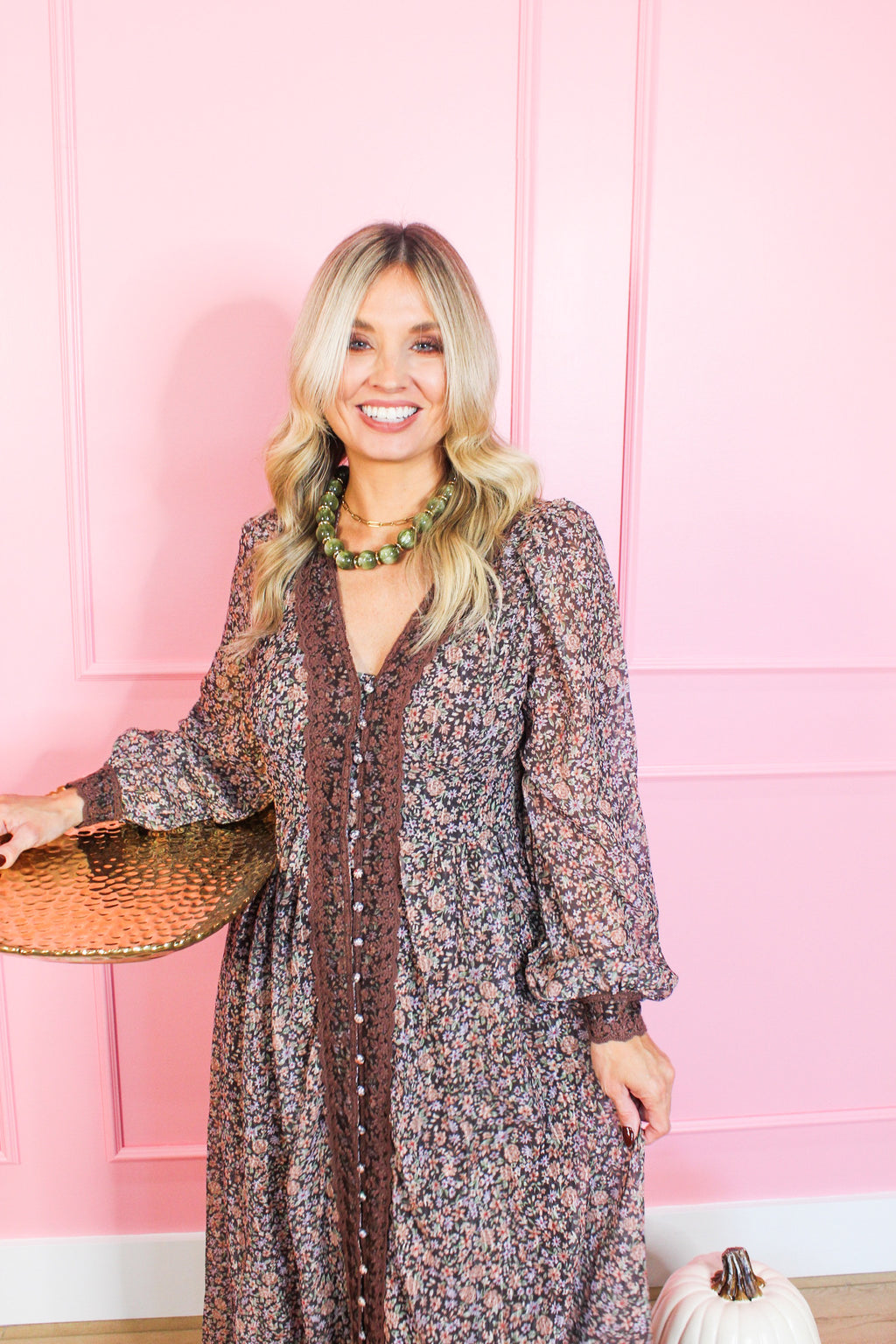 Cocoa Blossom Button Dress