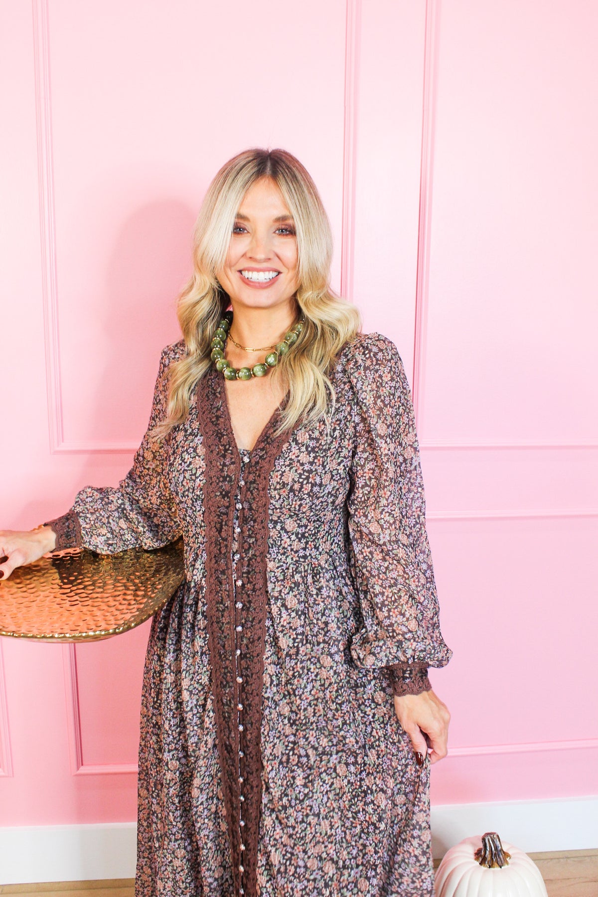 Cocoa Blossom Button Dress