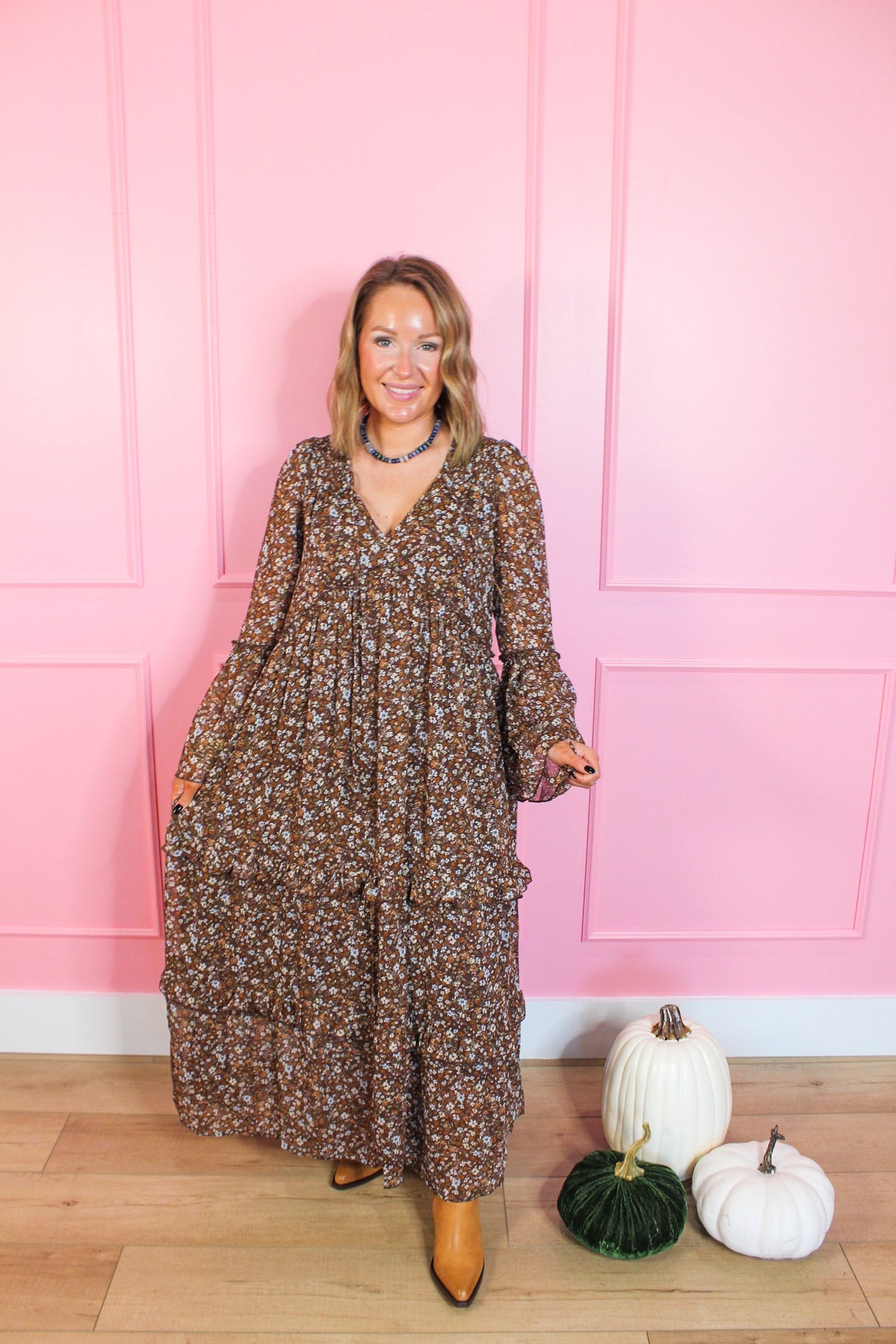 Harvest Bloom V-Neck Dress